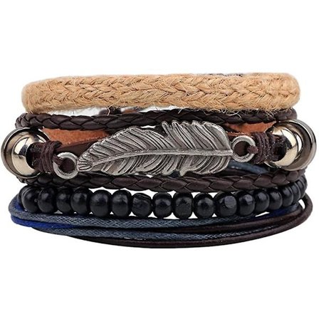 Flerlags Lærarmbånd Vintage Bohemsk Tre Vokset Snor Armring Perlebesatt