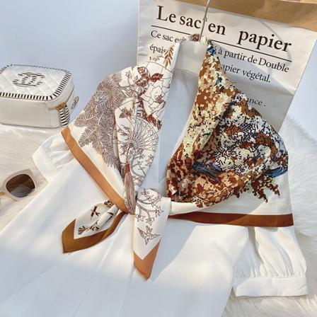 AVEKI Naisten 35 tuuman satiinimainen neliömuotoinen silkkimainen hiusnauha ja huivi nukkumiseen, ruskea