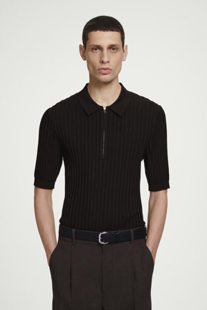 COS Homme Silk-Cotton Zip-Up Polo Shirt in Bleu