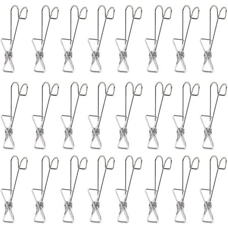 24 st Klädnypor i Rostfritt Stål, Metallklädnypor, Tvättklämmor i Rostfritt Stål