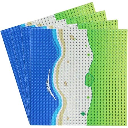 Klassisk Blå och Grön Basplatta, 25 x 25 cm Kompatibel med Stora Märken Byggklossar (Raka 4 Stycken)