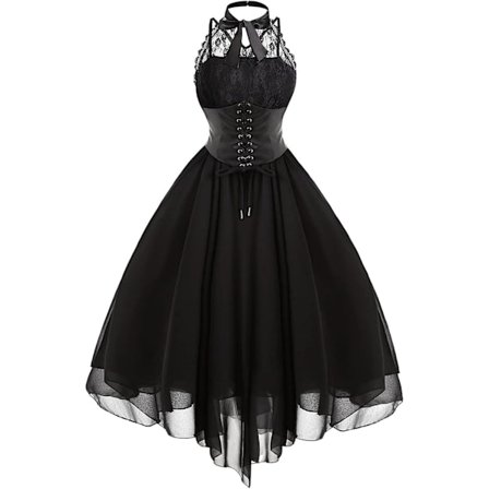Ærmeløs Gotisk Blondekjole til Kvinder 80'er Festkjole Korset Halter Blonde Swing Cocktail Sort Sort-FY