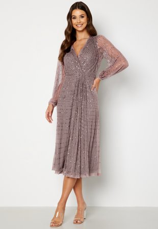 AngelEye Long Sleeve Sequin Midi Dress Lavender Klær