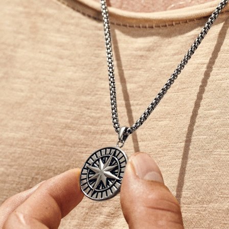 Atlas | Silver-tone Stainless Steel North Star Pendant Necklace for Men - Steel necklaces
