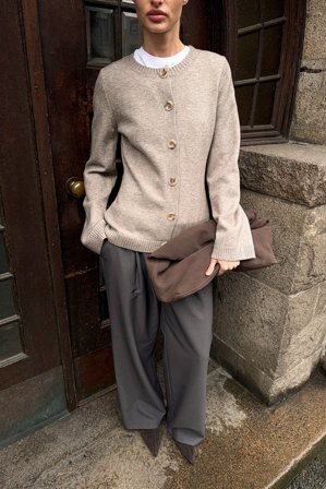 NA-KD Knitted Fitted Cardigan - Cardigans - Beige - S (EU 34-36)