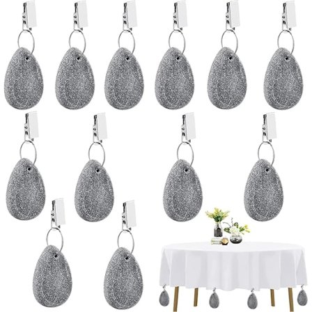 Sæt med 12 dugvægte i sten, naturlige marmor udendørs dugvægte, dugclips i rustfrit stål til udendørs gardiner, gardinbly, Ou