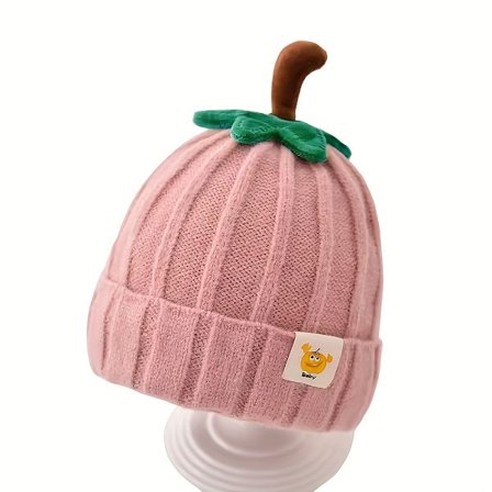 1 stk Vinterstrikket Beanie, Søtt Gresskardesign, Tykk og Varm Lue i Ensfarget, Heklet Pullover-lue.