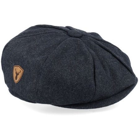 Wild Spirit - Svart flatcap Keps - Deer Shield Patch Charcoal Wool Bakerboy Flat Cap @ Hatstore