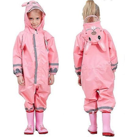 Vanntett barneklær, regnfrakk i ett stykke for gutter og jenter, lett, pustende og lett å tørke (7-10 år, Rosa)