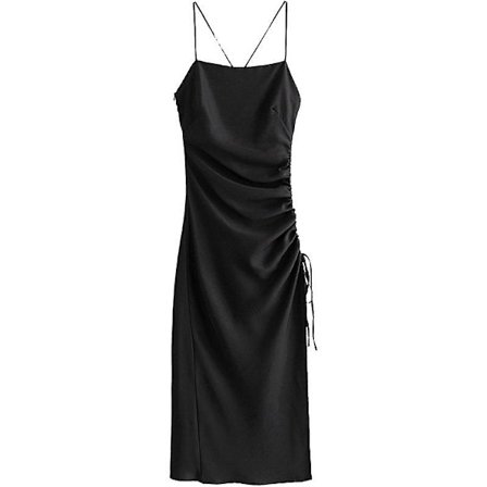 Tunn Klänning med Dragsko, Slits, Halterneck och Lång Kjollängd