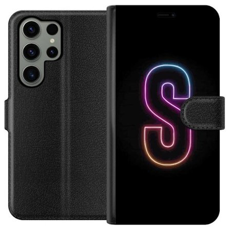 Kompatibel Tegnebogsetui til Samsung Samsung Galaxy S23 Ultra Neonbogstav S i lyserød og blå toner mod en mørk baggrund, stilfuld bogstavkunst med