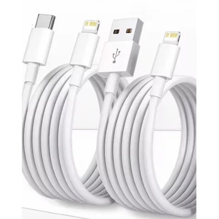 2 stk. 2 m iPhone (USB-A til Lightning, USB-C til Lightning)