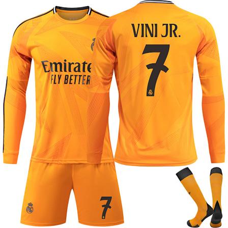 2024-2025 Real Madrid Udebanesæt Børn Voksen Langærmet Fodboldtrøje Jersey Vinicius Nr. 7 VINI JR 26