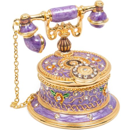 Handmålad emaljerad vintage telefon dekorativ gångjärns smyckeskrin unik present till heminredning