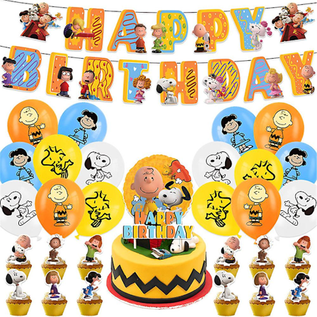 Snoopy Tema Fødselsdagsfest Tilbehør Dekorationssæt Inkluderer Banner Balloner Kits Kage Cupcake Toppers (FMY)