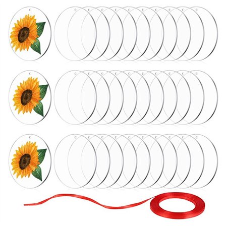 30 stk. Akryl Blanks 3,5 tommer, Klar Cirkel Akrylplade med Hul, Blank Akryl Rund Disk, DIY Fødselsdag Julegaver