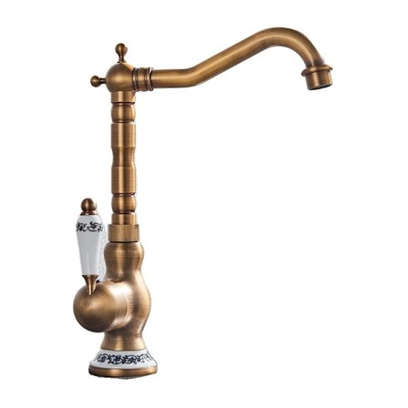 Antik mässing kökskran, 360-graders rotation, enkel handtag varm & kall blandare,Hög A TC