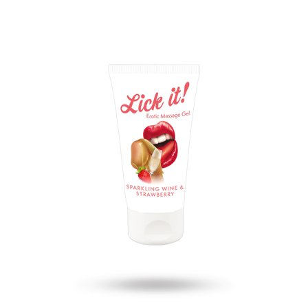 Lick it! Erotic Massage Gel Sparkling Wine & Strawberry - 50ml - Vuxen.dk: Romantik & Forspil