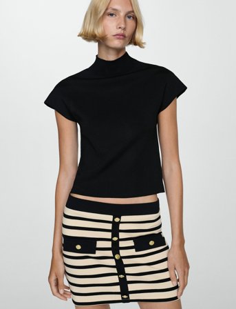 Mango Buttoned Knit Skirt - Cream - XS