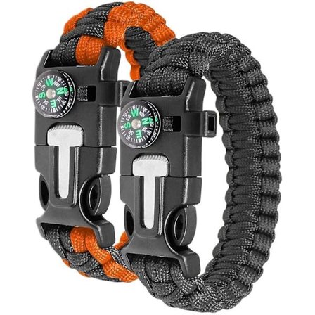 Hätätilanteen selviytymisranneke - Flint Steel Fire Starter, pilli, kompassi - 2 pakkausta, musta