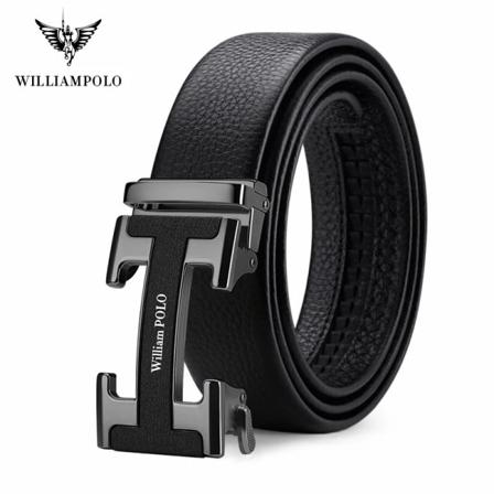 WILLIAMPOLO berömda märkesbälte män högsta kvalitet äkta lyx koläderbälten för män Armband Man Metall Mode Automatiskt spänne Gun-20572 110cm