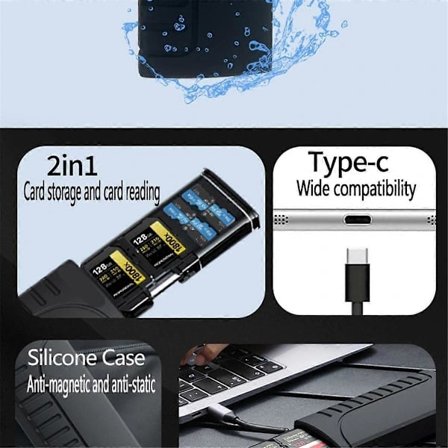 -10 Höghastighets SD-kortläsare USB 3.1 Type-C SD/TF/SIM-kort Förvaringsfodral för Kameror, Smartphones,[CO]