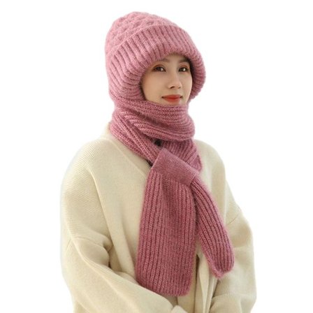 Naievear Varm Vinterlue med Skjerf, Ensfarget, Hudvennlig, Vindtett, Fortykket med Ørebeskyttelse