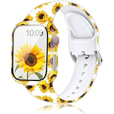 Silikonband med printed med case White SunFlower 44MM