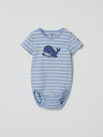 Kurzärmliger Body mit Wal-Applikation - 68 - kinderbekleidung - blue - Polarn O. Pyret