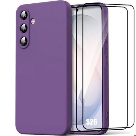 Stødabsorberende Cover - BOOLING - til Samsung Galaxy S26 - Flydende Silikone - 2 Glas - Mørklilla