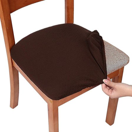 Stretch Jacquard Dining Chair Seat Covers, Removable Washable Anti-dust Dining Room Chair Seat Cushion Slipcovers With Ties- Set Of 2, Beige