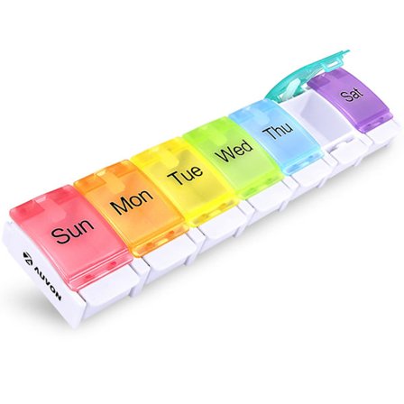 Ugentlig Rejse Pilleæske Organizer, BPA Fri 7 Dage 1 Gang Om Dagen med Unikt Fjederassisteret Åbningsdesign Hvid