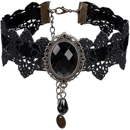 Vintage Håndlavet Blonde Kongelig Hof Vampyr Halskæde Gotisk Halskæde Armbånd Sort Vedhæng Kæde, Syntetisk