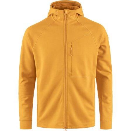 Fjällräven Men's Abisko Grid Fleece Hoodie in Mustard Yellow, Recycled Polyester | Size: Large