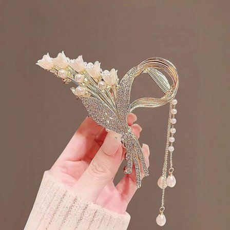 Ny hårklemme med perlekæde, hvedeaks og liljekonvalkvast til kvinder.