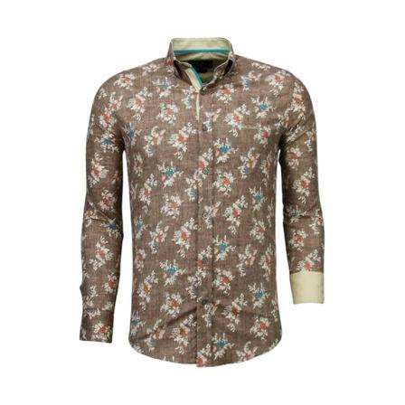 Gentile Bellini Slim fit shirt woven flowers pattern brun, Herr, Herr, Storlek: S