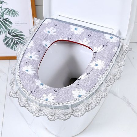 1 kpl Kotitalouksien vedenpitävä WC-istuimen päällinen (harmaa pitsi), universaali vetoketjullinen WC-istuimen päällinen, lämmittävä tyyny WC-istuimen