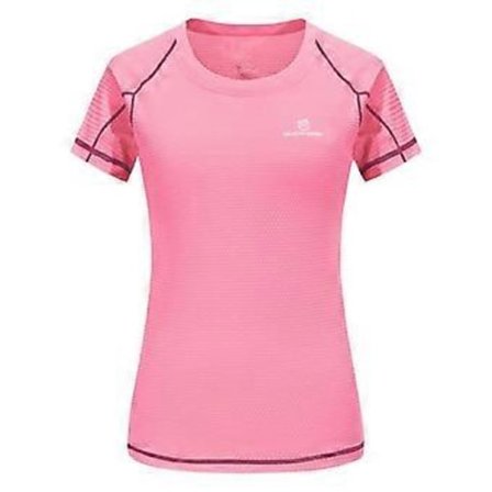 Queshark Dam Snabbtorkande Kortärmad Sport Löpar T-shirt Andningsbar Slim Toppar Yoga T-shirts Tränings T-shirts Fitness Gym Träningsskjortor (XL rosa