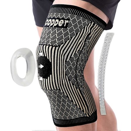 Kobber knestøtte kompresjons knebeskytter med Patella Gel Pads og sidestabilisatorer - Profesjonell kobber kneortose (XXL)