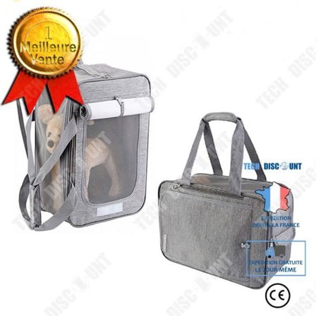 Dyresæk - TD - Trækbar vindue - Grå - Til kat - Dobbelt brug