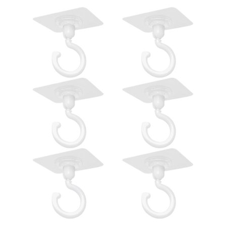 Et sæt med 6 roterende klæbekroge, egnet til lofter og vægge – multifunktionelle, ideelle til køkkener og badeværelser, hvide.