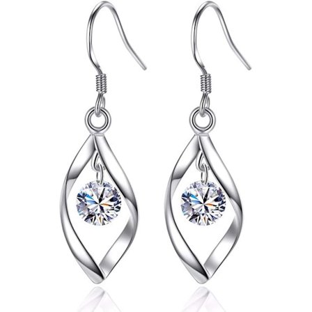 Sølv Dråbe Øreringe til Kvinder, 925 Sterling Sølv Hænge Øreringe med Blå/Hvid/Pink Cubic Zircon, Allergivenlige