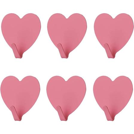 6-pak hjerteformede dekorative veggkroker, (rosa) rustfritt stål