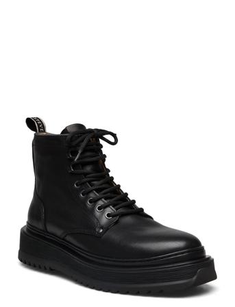 Slack U Leather Shoe Støvletter Med Snøring Svart Sneaky Steve*Betinget Tilbud