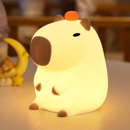 Capybara Natlampe, LED Sød Silikon Squishy Dyrelampe, Genopladelig Sengelampe med Berøringsfunktion til Amning, Småbørn, Børn, Kawaii Gaver, 