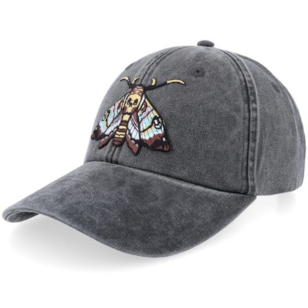 Iconic - Zwart unconstructed Cap - Moth Vintage Washed Black Dad Cap @ Hatstore