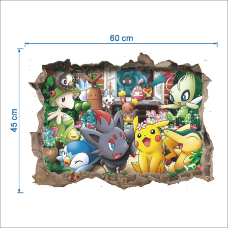 3D-sarjakuva rikkin inen sein tarra vauvahaltia Pikachu-tarra Kindergart
