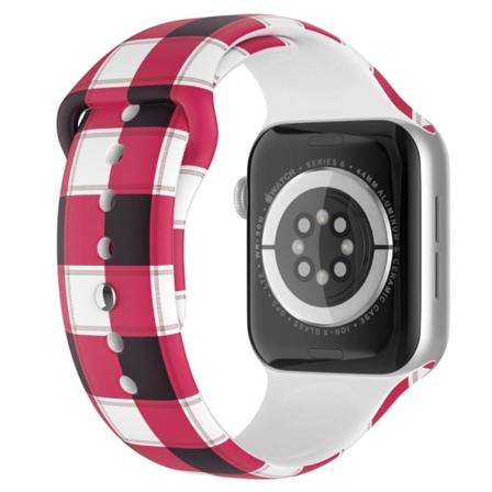Apple Watch (41mm) urrem i silikone med julemønster - Plaid / Størrelse: L Red