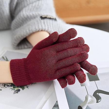 Naisten kashmirneulotut talvikäsineet Cashmere neulotut naiset syksyn talven lämpimät paksut käsineet kosketusnäyttö hiihtokäsineet Dark red
