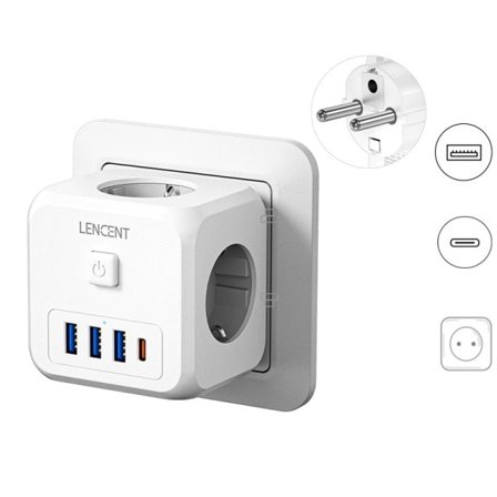 Virtanauha 3 AC pistorasioilla +3 USB lataus portit+ 1 tyyppi C 5V 2.4A sovitin 7-in-1 pistoke pistoke päällä/Off kytkin